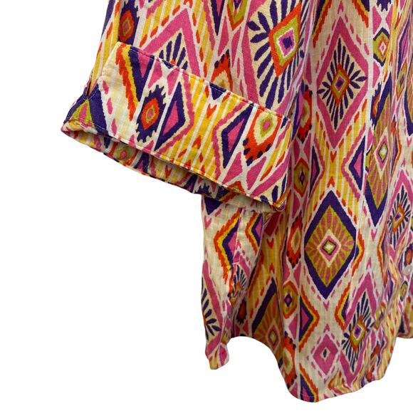 CHICO'S 2 100% Linen No-Iron Shirt Pattern Print Back Button Detail 3/4 Sleeves - Picture 8 of 10